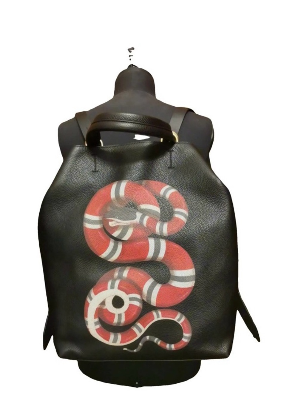 AUTHENTIC - Gucci Kingsnake Convertible Backpack Tote - Black Pebble Leather